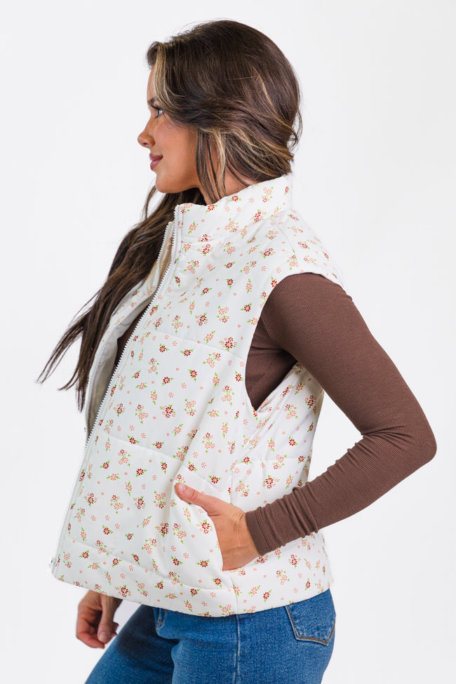 In A Bubble Ivory Floral Puffer Vest