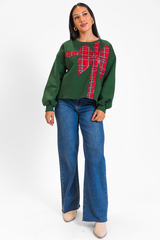 All Tied Up Green Plaid Bow Sweatshirt