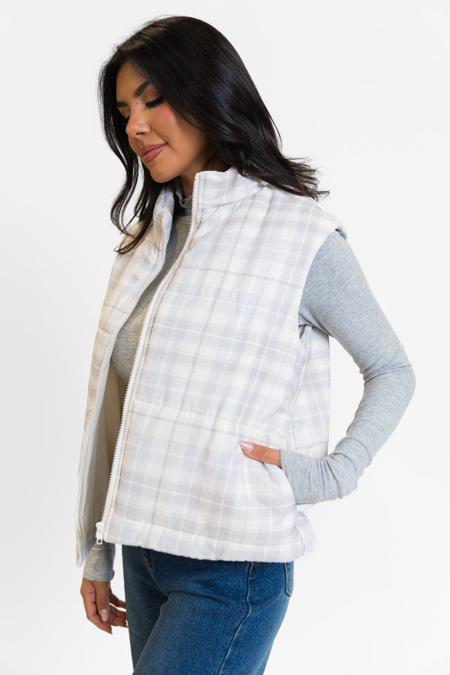 In A Bubble Beige Plaid Puffer Vest