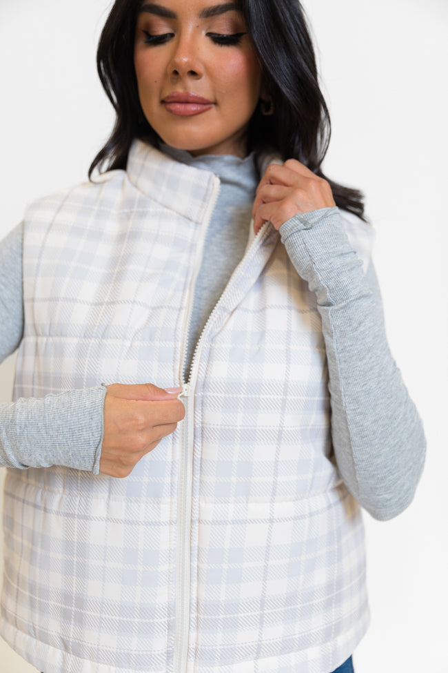 In A Bubble Beige Plaid Puffer Vest