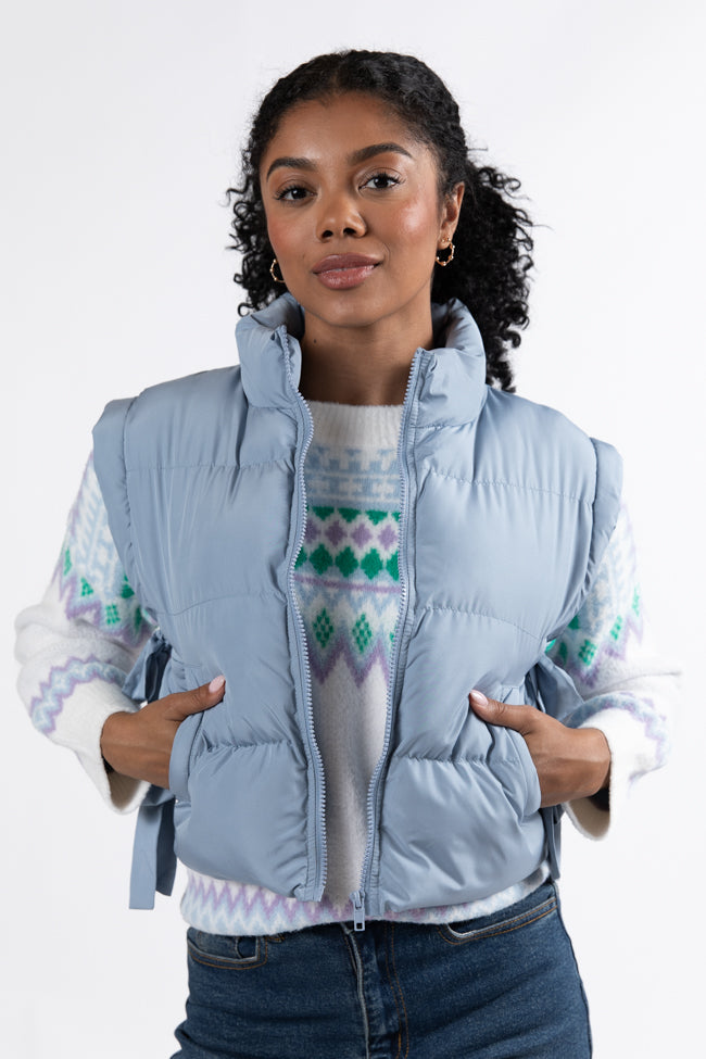 Posh Perfection Baby Blue Bow Side Puffer Vest