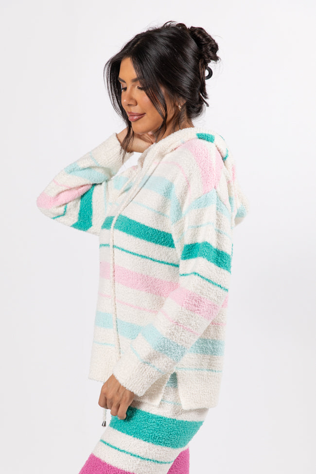 Heart On The Line Multi Striped Fuzzy Hoodie