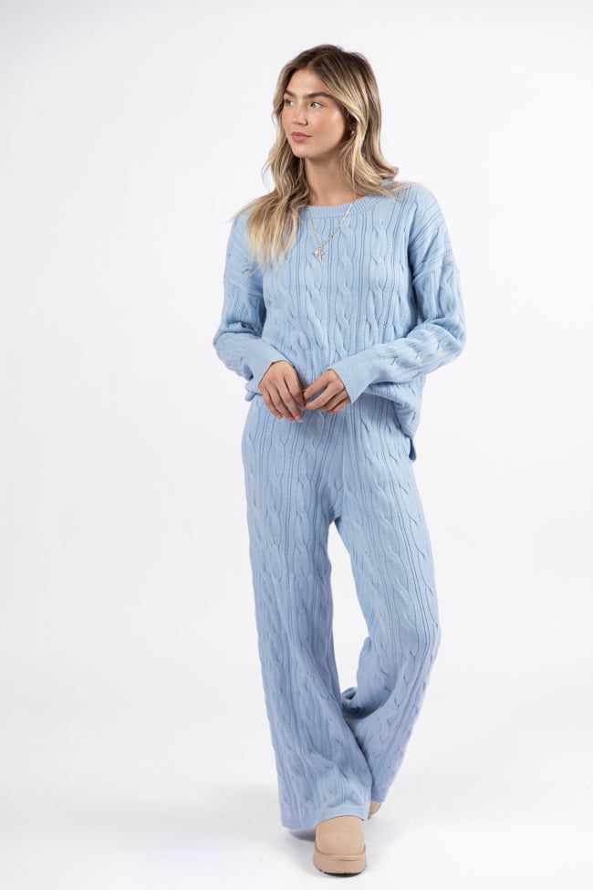 Forever Winter Light Blue Cable Knit Sweater Lounge Pants DOORBUSTER