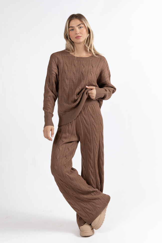 Forever Winter Mocha Cable Knit Sweater Lounge Pants  DOORBUSTER