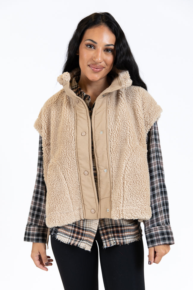 Feel It All Beige Oversized Sherpa Vest