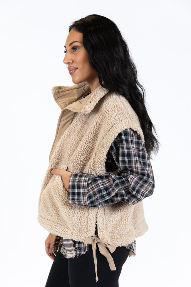 Feel It All Beige Oversized Sherpa Vest