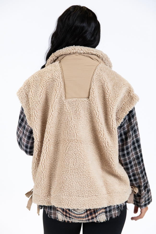 Feel It All Beige Oversized Sherpa Vest