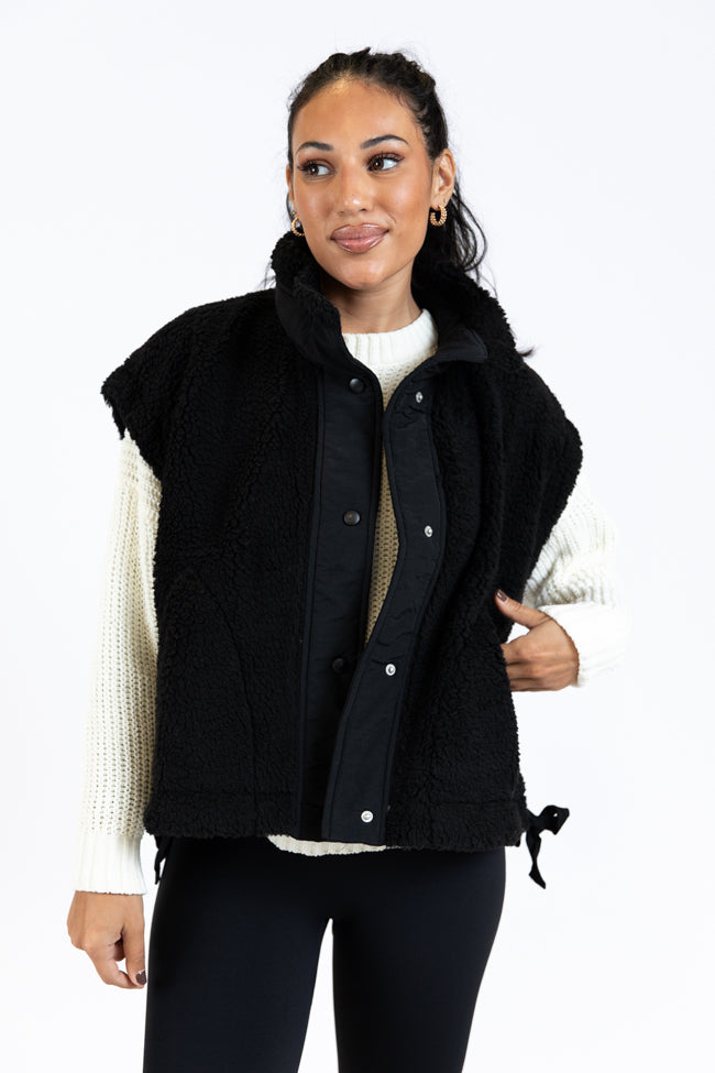 Feel It All Black Oversized Sherpa Vest