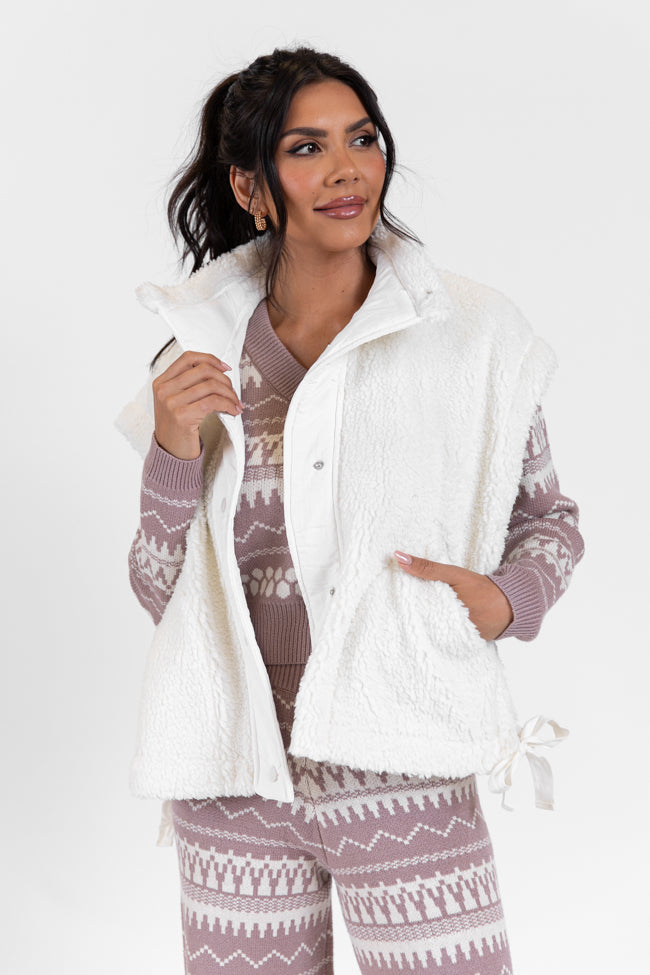 Feel It All White Oversized Sherpa Vest