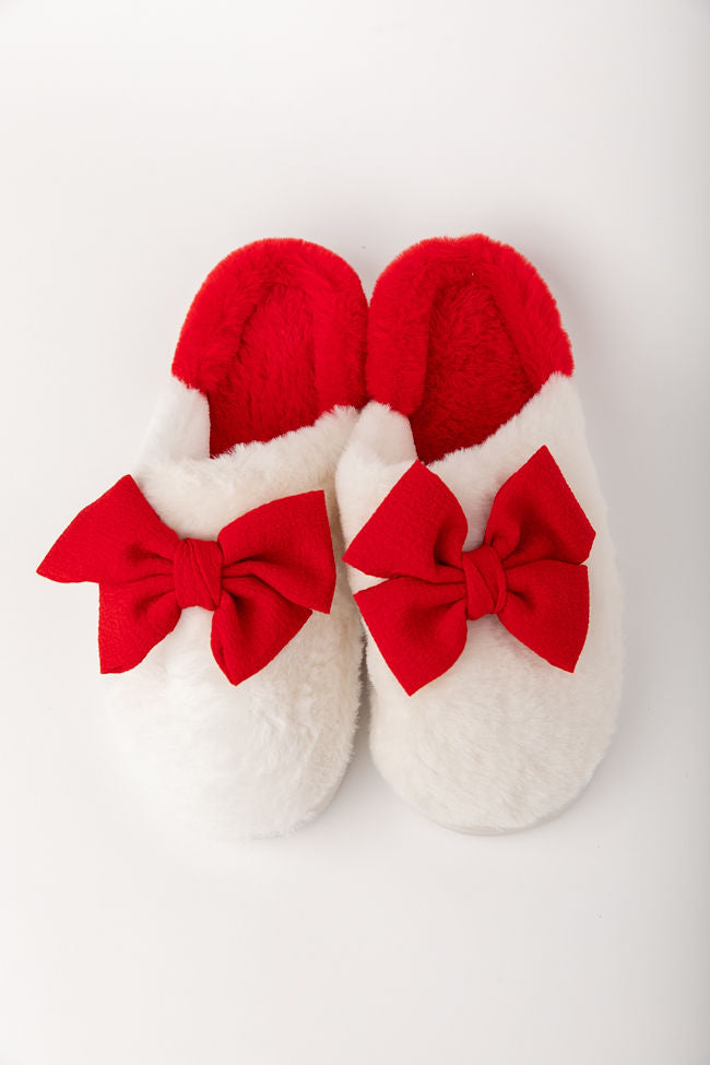 Red Fur Bow Slippers