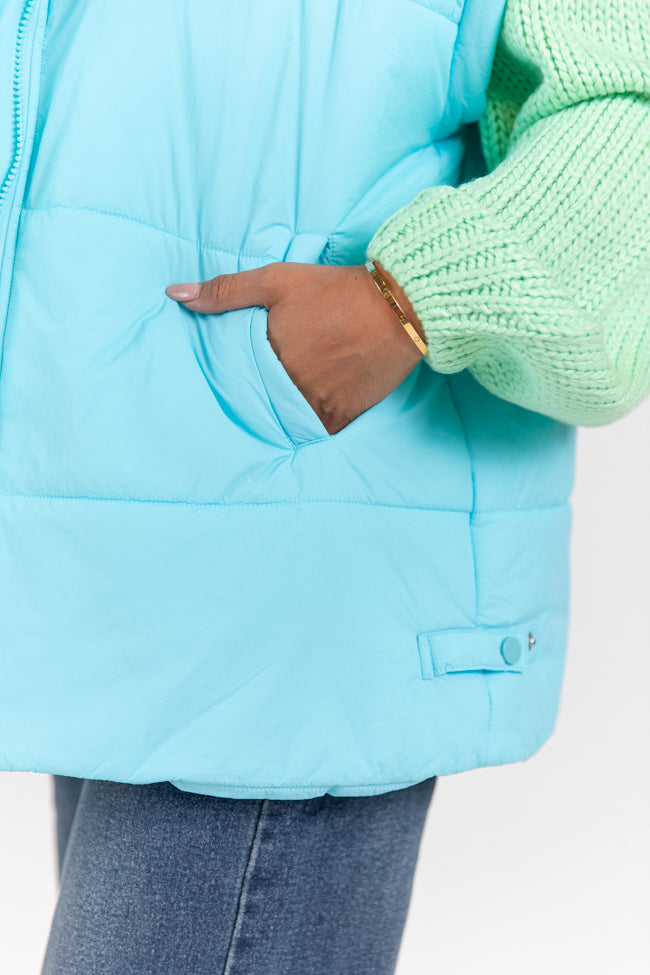 Going Upstate Blue Oversized Puffer Vest