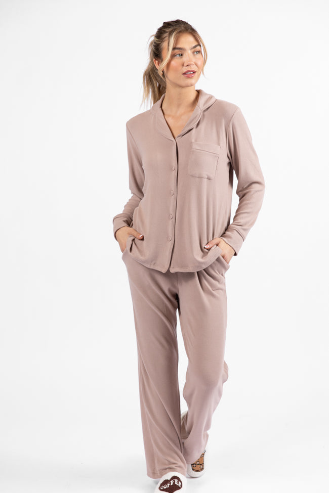 Drifting Off Mocha Ribbed Pajama Set DOORBUSTER