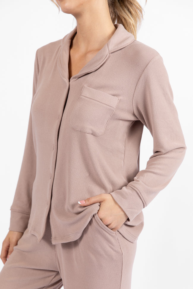 Drifting Off Mocha Ribbed Pajama Set DOORBUSTER