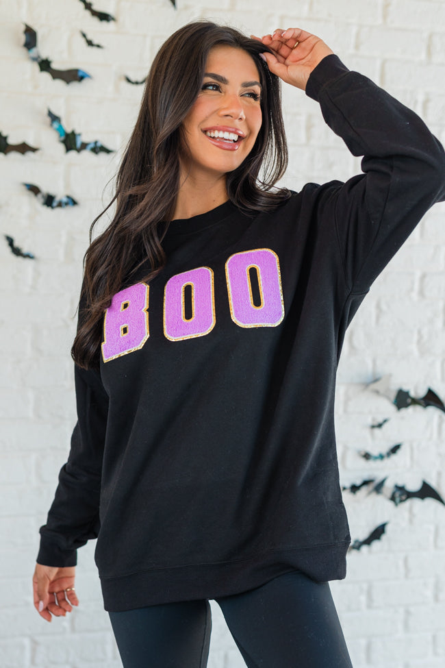 BOO Chenille Patch Black Oversized Graphic Sweatshirt FINAL SALE