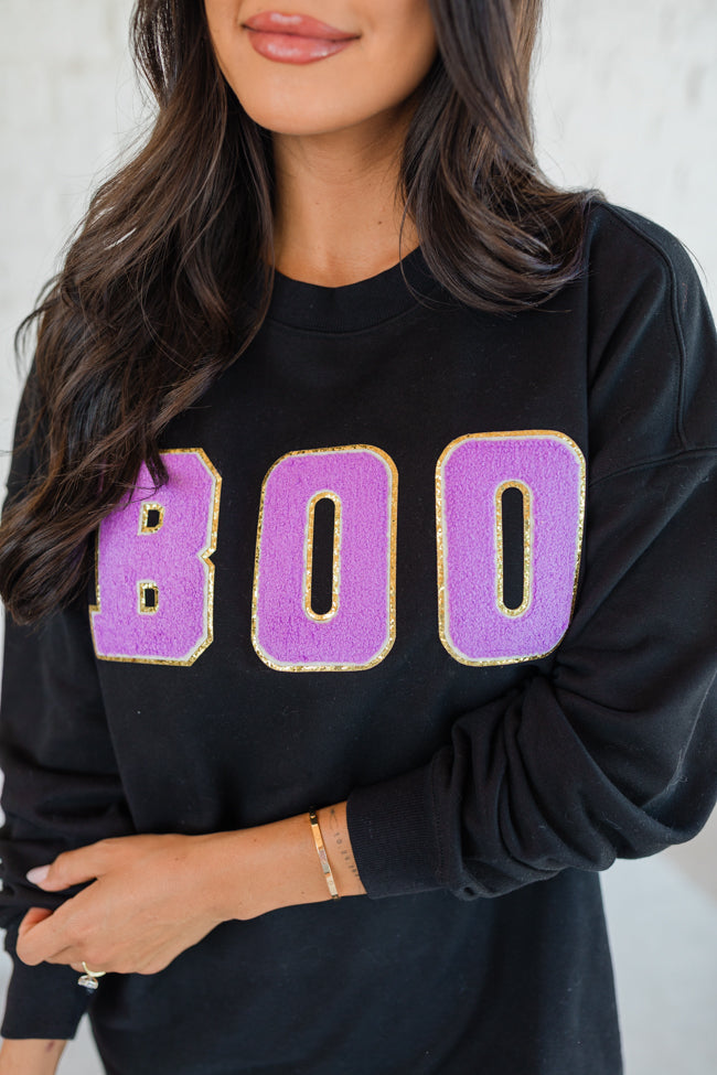 BOO Chenille Patch Black Oversized Graphic Sweatshirt FINAL SALE