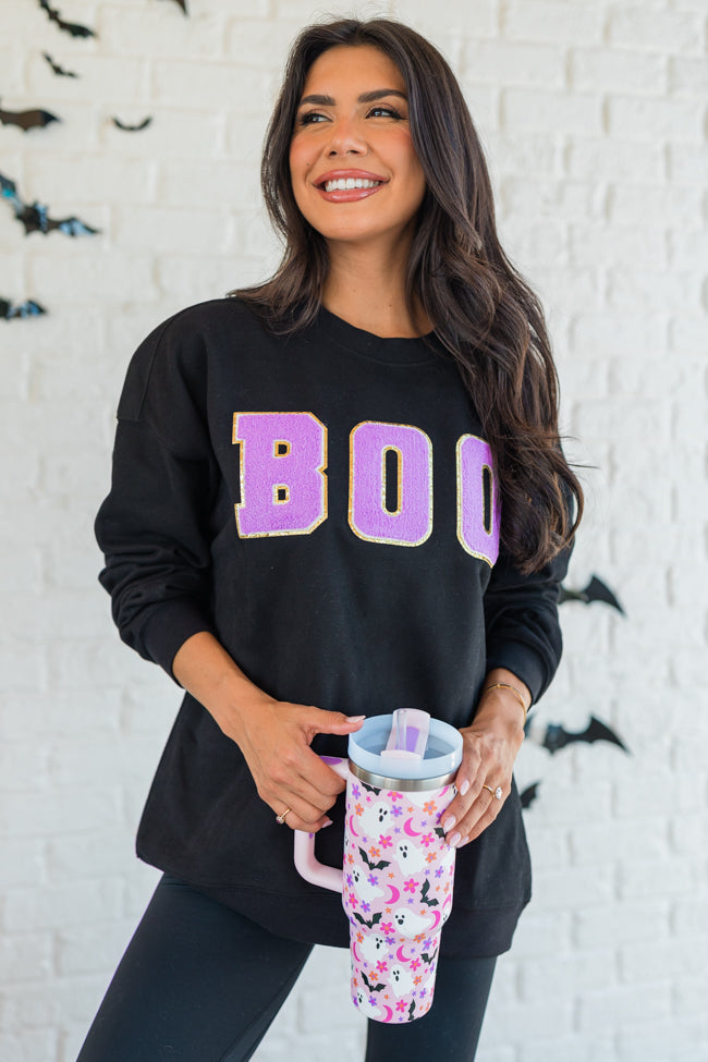 BOO Chenille Patch Black Oversized Graphic Sweatshirt FINAL SALE