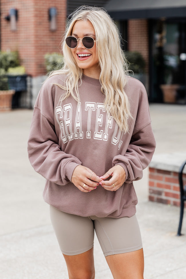 Grateful Block Mocha Oversized Graphic Sweatshirt