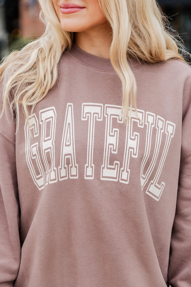 Grateful Block Mocha Oversized Graphic Sweatshirt