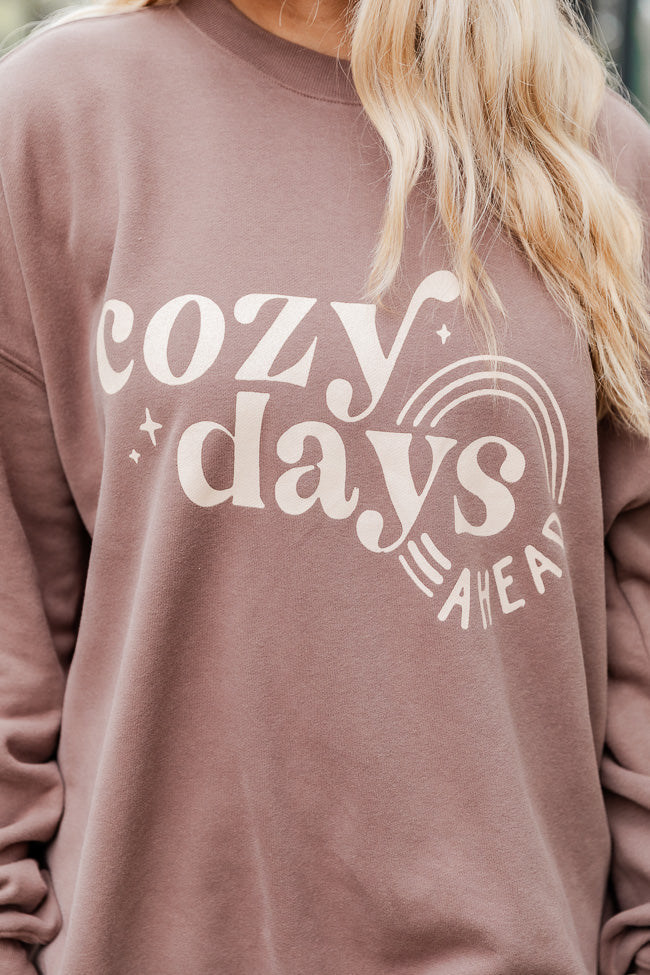 Cozy Days Ahead Mocha Oversized Graphic Sweatshirt DOORBUSTER