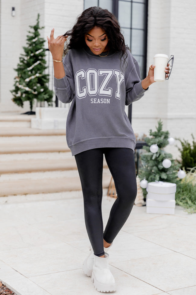 Cozy Season Charcoal Corded Graphic Sweatshirt