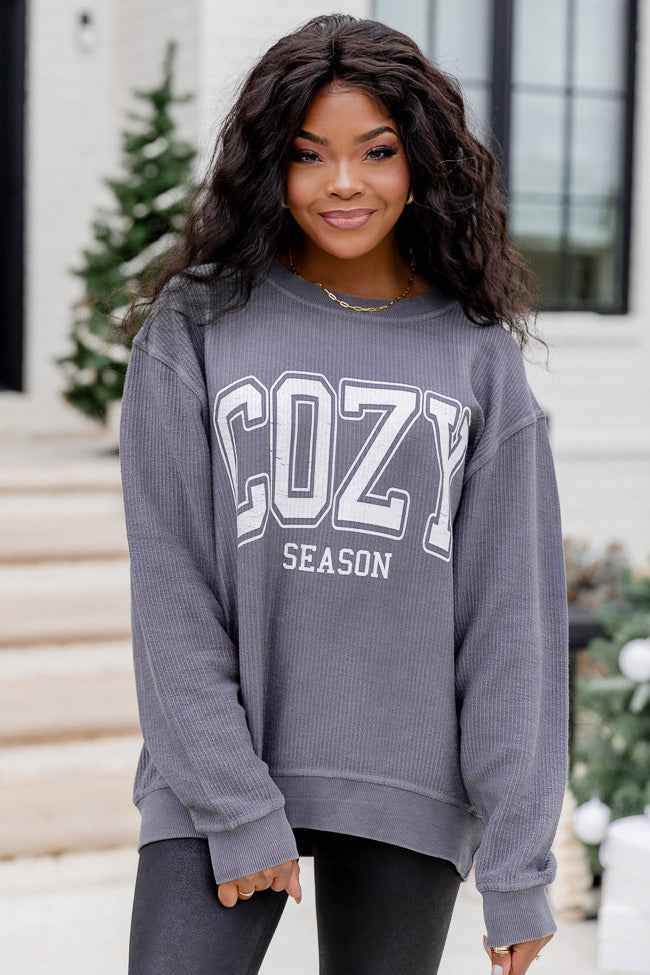 Cozy Season Charcoal Corded Graphic Sweatshirt