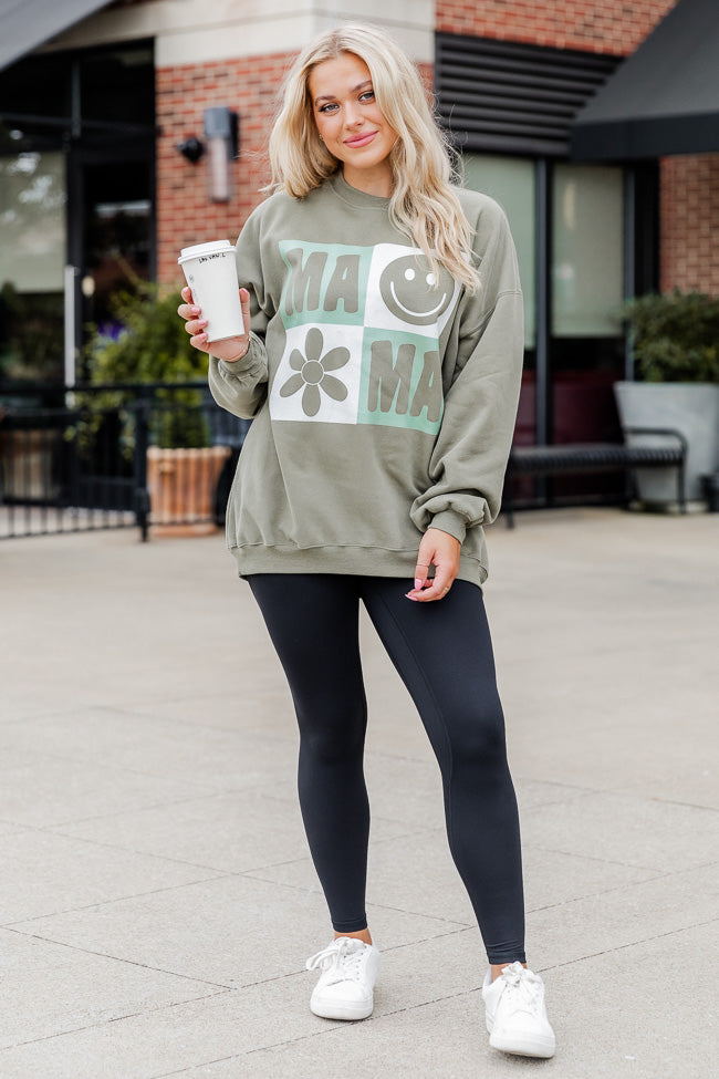 Mama Retro Olive Oversized Graphic Sweatshirt