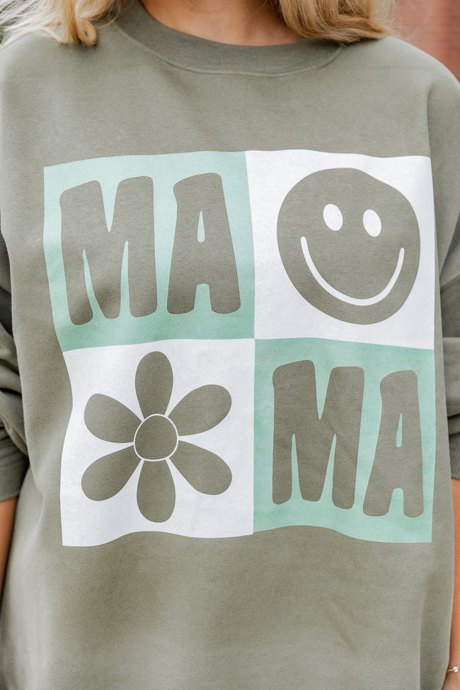 Mama Retro Olive Oversized Graphic Sweatshirt