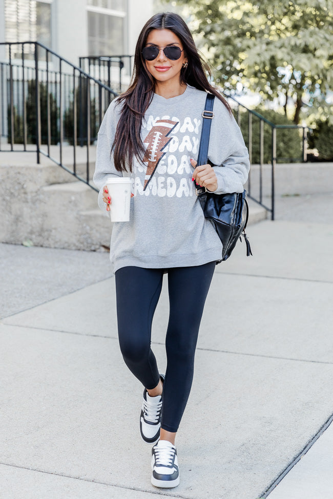 Gameday Football Grey Oversized Graphic Sweatshirt