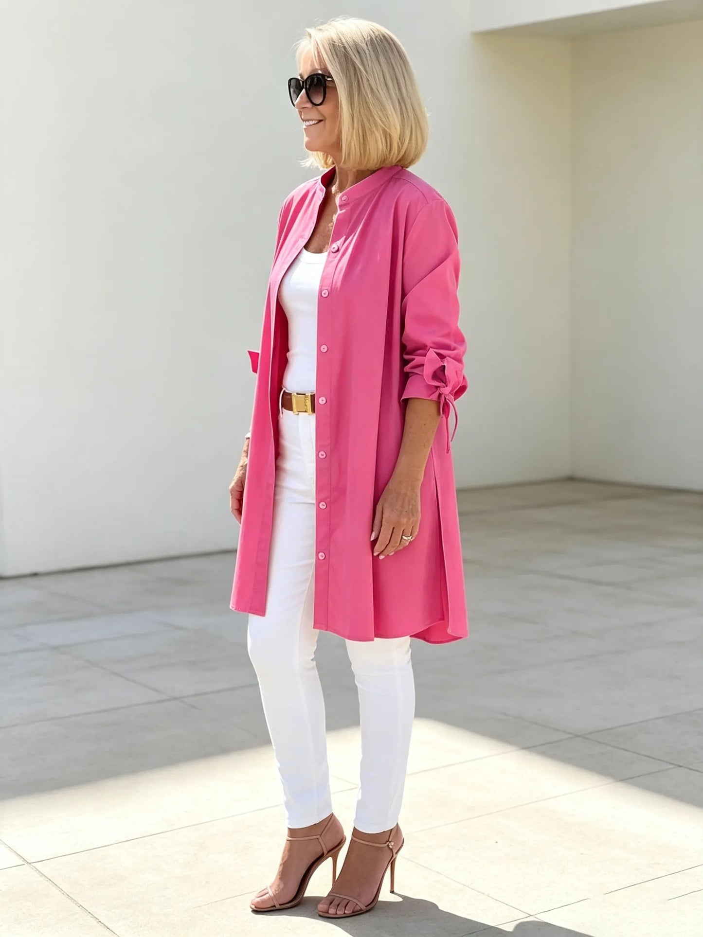 Solid Color Long Cotton Shirt Jackets Women Swing Jacket Shap Flattering Gathered Yolk At The Back