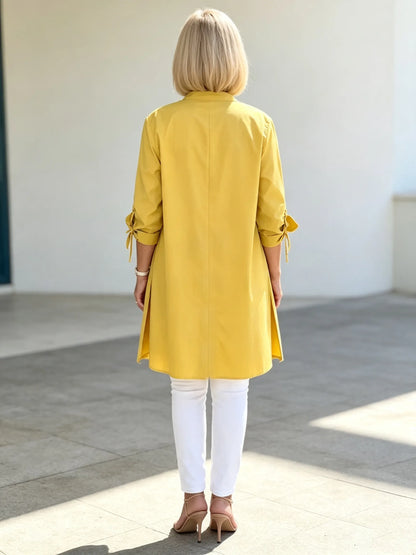 Solid Color Long Cotton Shirt Jackets Women Swing Jacket Shap Flattering Gathered Yolk At The Back