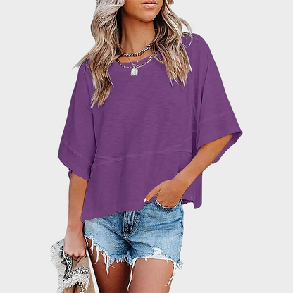 Aure Paris Panel Solid Color Flared Sleeve T-Shirt