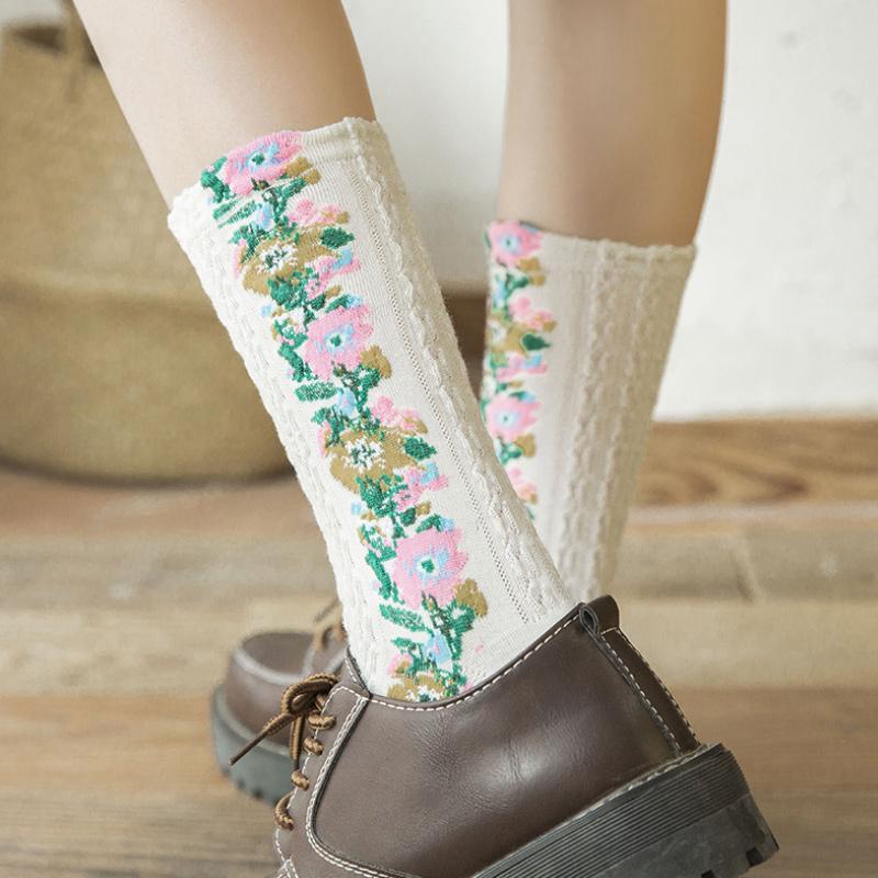 5 pairs Vintage Embroidered Floral Socks