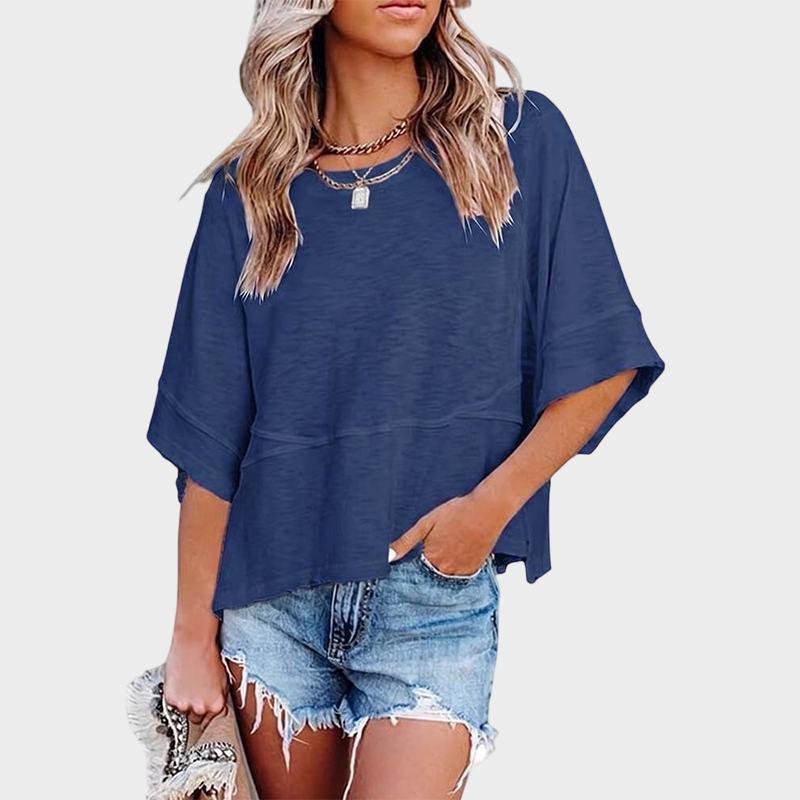 Aure Paris Panel Solid Color Flared Sleeve T-Shirt