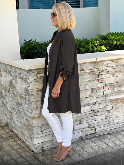 Solid Color Long Cotton Shirt Jackets Women Swing Jacket Shap Flattering Gathered Yolk At The Back
