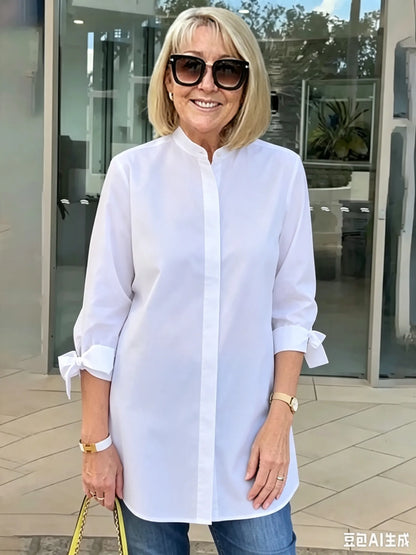 Solid Color Long Cotton Shirt Jackets Women Swing Jacket Shap Flattering Gathered Yolk At The Back