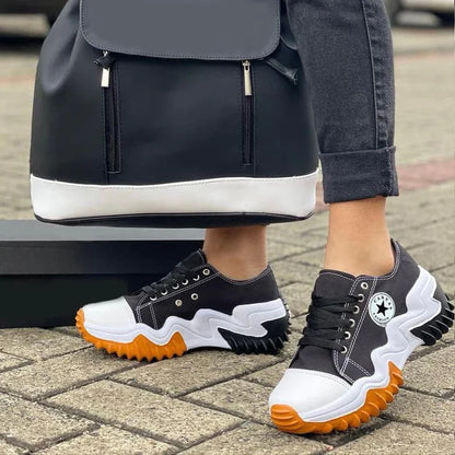 Eyelet Lace-up Contrast Paneled Muffin Sneakers