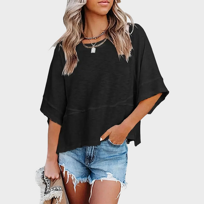 Aure Paris Panel Solid Color Flared Sleeve T-Shirt