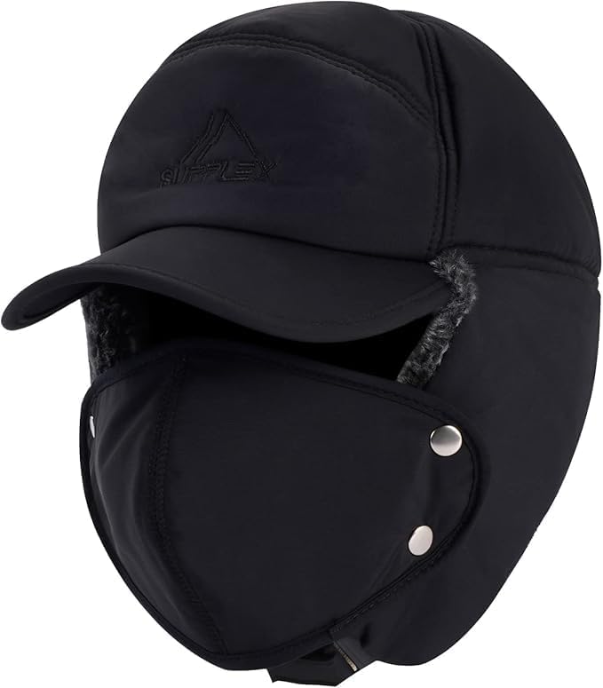 Unisex Winter Trapper Hat with Fur & Removable Mask