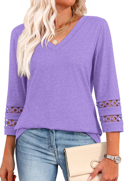 2025 Women’s Casual V-Neck T-Shirts  3/4 Length Sleeve Fashion Tops