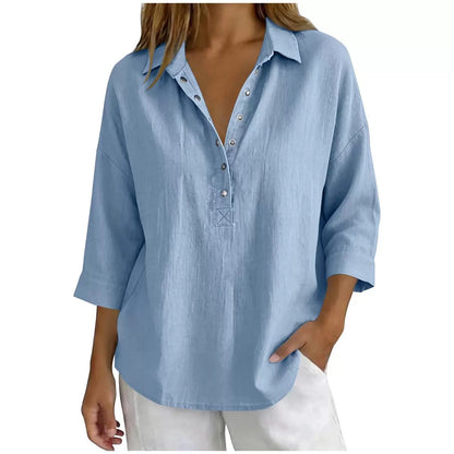 New Arrival🔥 Women's Casual Linen Blend Henley 3/4 Sleeve Shirt