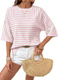 Women's Oversized Striped Color Block Summer T-Shirt
