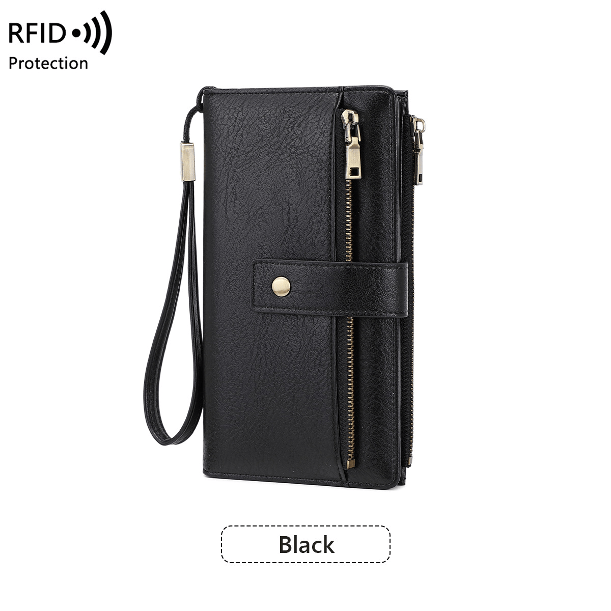 Women's long wallet, stylish clutch, elegant solid color RFID blocking leather wallet