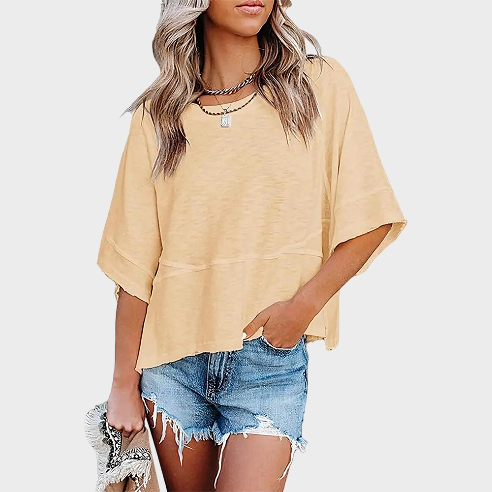 Aure Paris Panel Solid Color Flared Sleeve T-Shirt