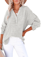 Womens Casual Gauze Button Neck Long Sleeve Oversized Blouses Tops