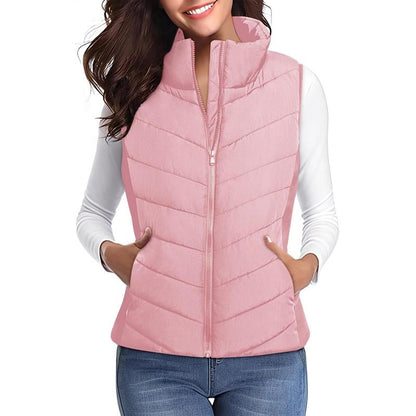Lightweight Comfort: Women’s Sleeveless Puffer Zip Vest Outerwear