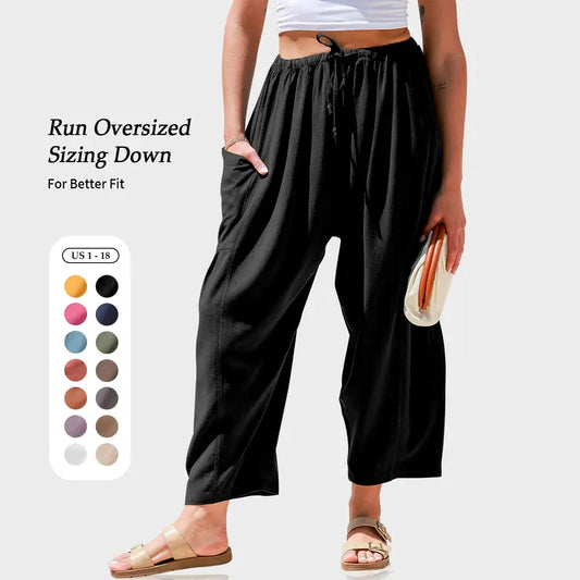 Womens Linen Wide Leg Pants Summer Casual with Pockets