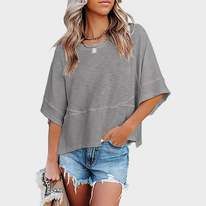 Aure Paris Panel Solid Color Flared Sleeve T-Shirt