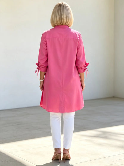 Solid Color Long Cotton Shirt Jackets Women Swing Jacket Shap Flattering Gathered Yolk At The Back