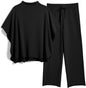 Women's 2-Piece Lounge Set – 3/4 Batwing Sleeve Capelet Top & Wide-Leg Pants