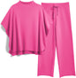 Women's 2-Piece Lounge Set – 3/4 Batwing Sleeve Capelet Top & Wide-Leg Pants